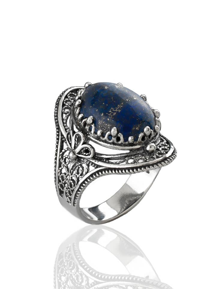 Art Lapis Lazuli Gemstone Woman Sterling Silver Ring for wholesale by Filigranist Jewelry