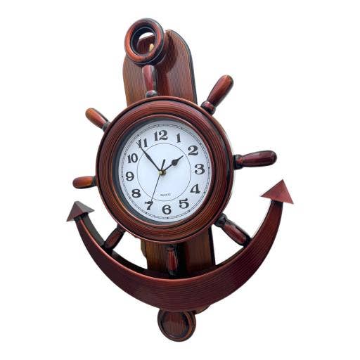 Blue Harbour Hanging Clock Anchor & Ship Wheel-235 for wholesale by International Gifts Ltd.