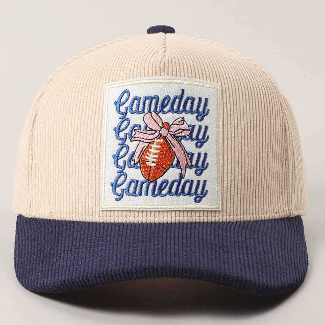 Fashion City - Wholesale Trucker Hat - Unisex - Gameday Football Bow Patch Corduroy Trucker Hat7