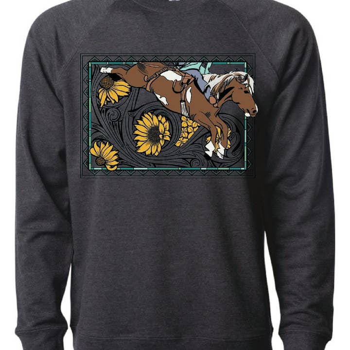 Sudadera de cuello redondo Bareback Horse Cowboy Cowgirl Western Rodeo para venta al por mayor de The Rodeo Rose