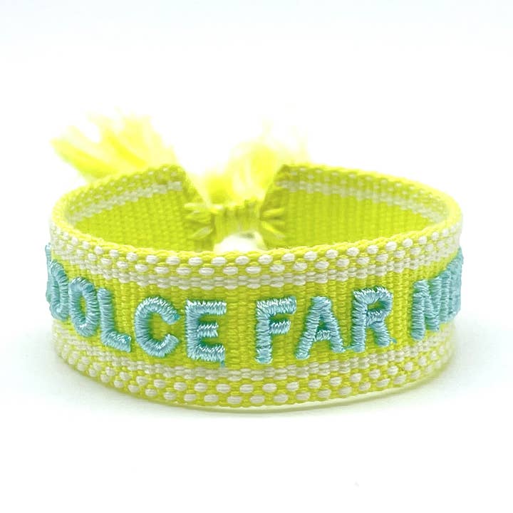 IL DOLCE FAR NIENTE statement bracelet woven, embroidered for wholesale by Parsley & Pepper
