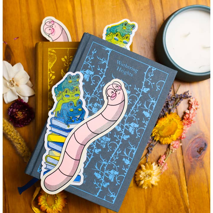 Book Worm Risograph Reading Bookmark for wholesale by By Danielle Witten