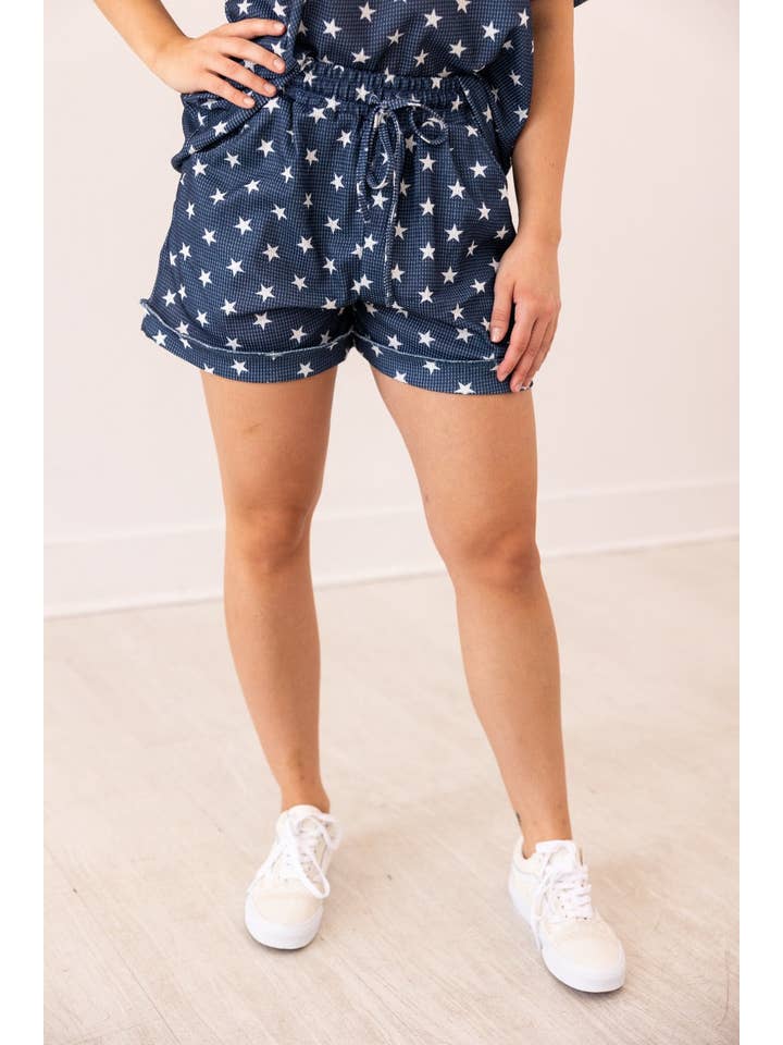 Blue Navy Stars Waffle Knit Shorts for wholesale on Faire