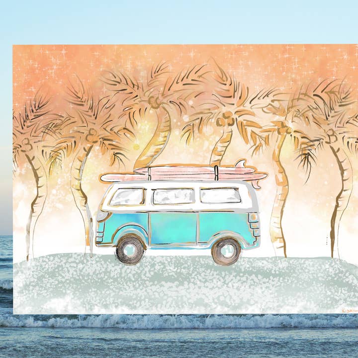 Impression d'art de bus à Sunset Beach pour la vente par Of Light & Sea