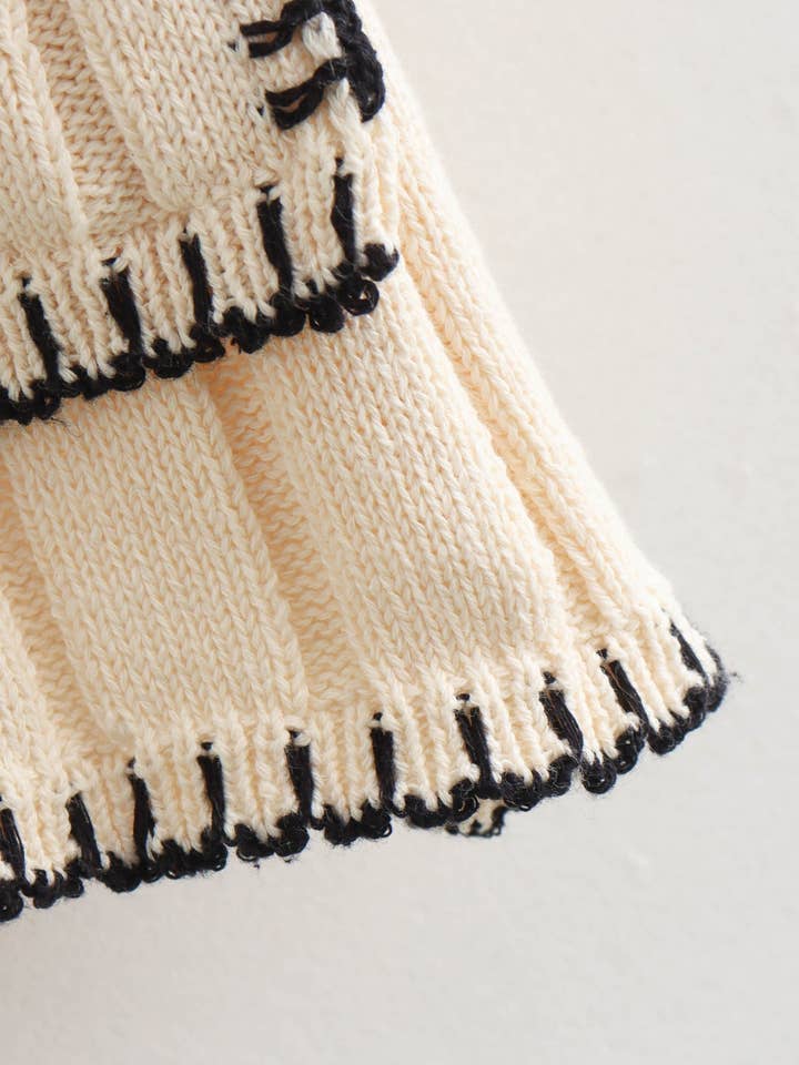 BEIGE V-Neck Ribbed Knit Sweater for wholesale on Faire2