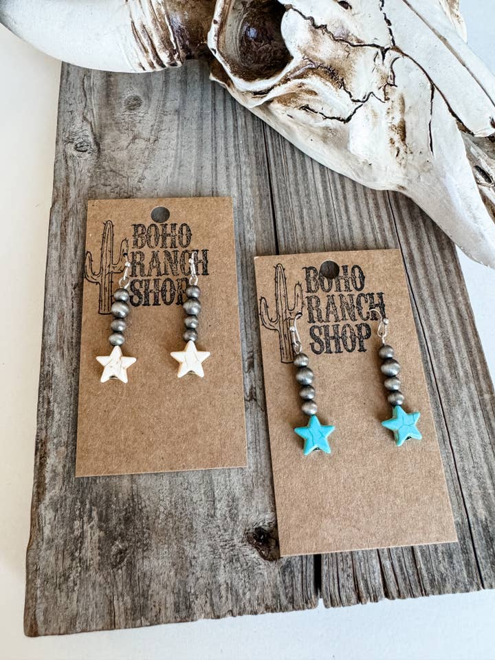 Navajo Style Pearl with Star Stone Earrings for wholesale by Boho Ranch Shop