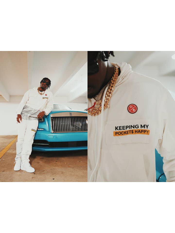 White Happy Pockets Windbreaker Zip-Up Jacket (White) for wholesale on Faire23