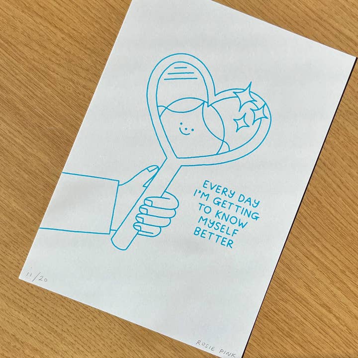 'Moi-même' – Impression Risograph A5 – Illustration Rosie Pink pour la vente par Rosie Pink