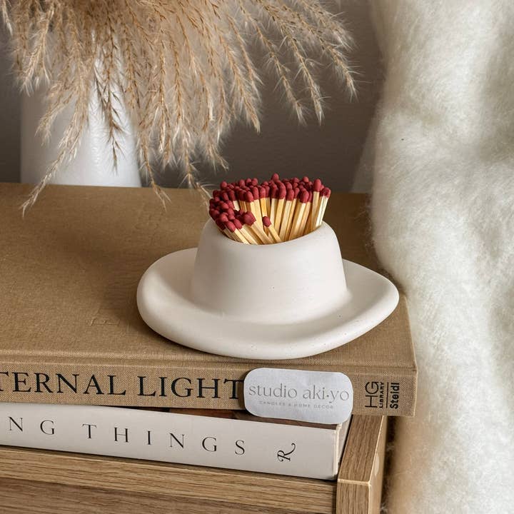 Cream White Cowboy Hat Matchstick Holder Striker | Cute Cowgirl Decor for wholesale on Faire0