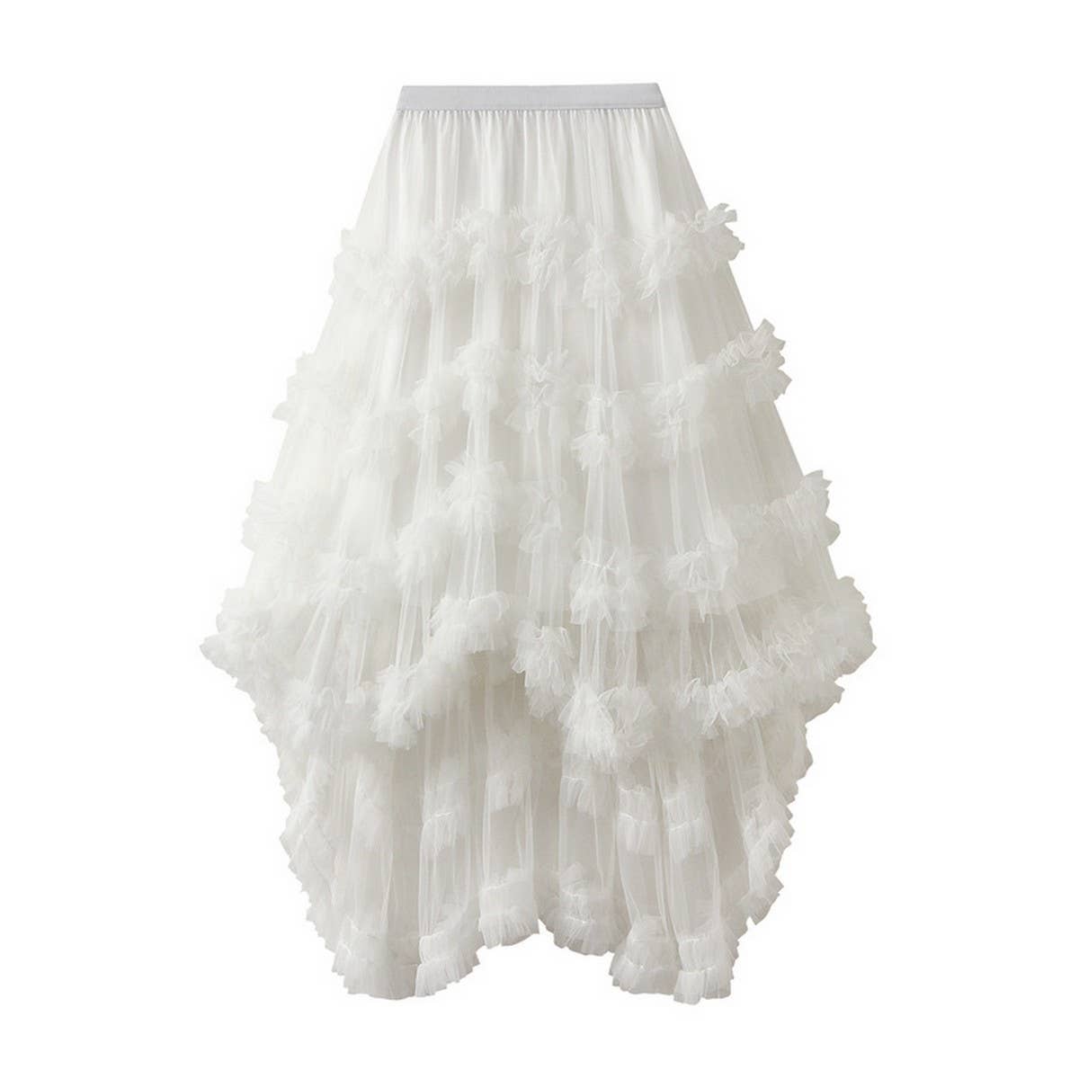 ACCITY - Wholesale Skirt - Women's - Candy Color Ruffle Tulle Irregular Midi Skirt_CWBMS04030