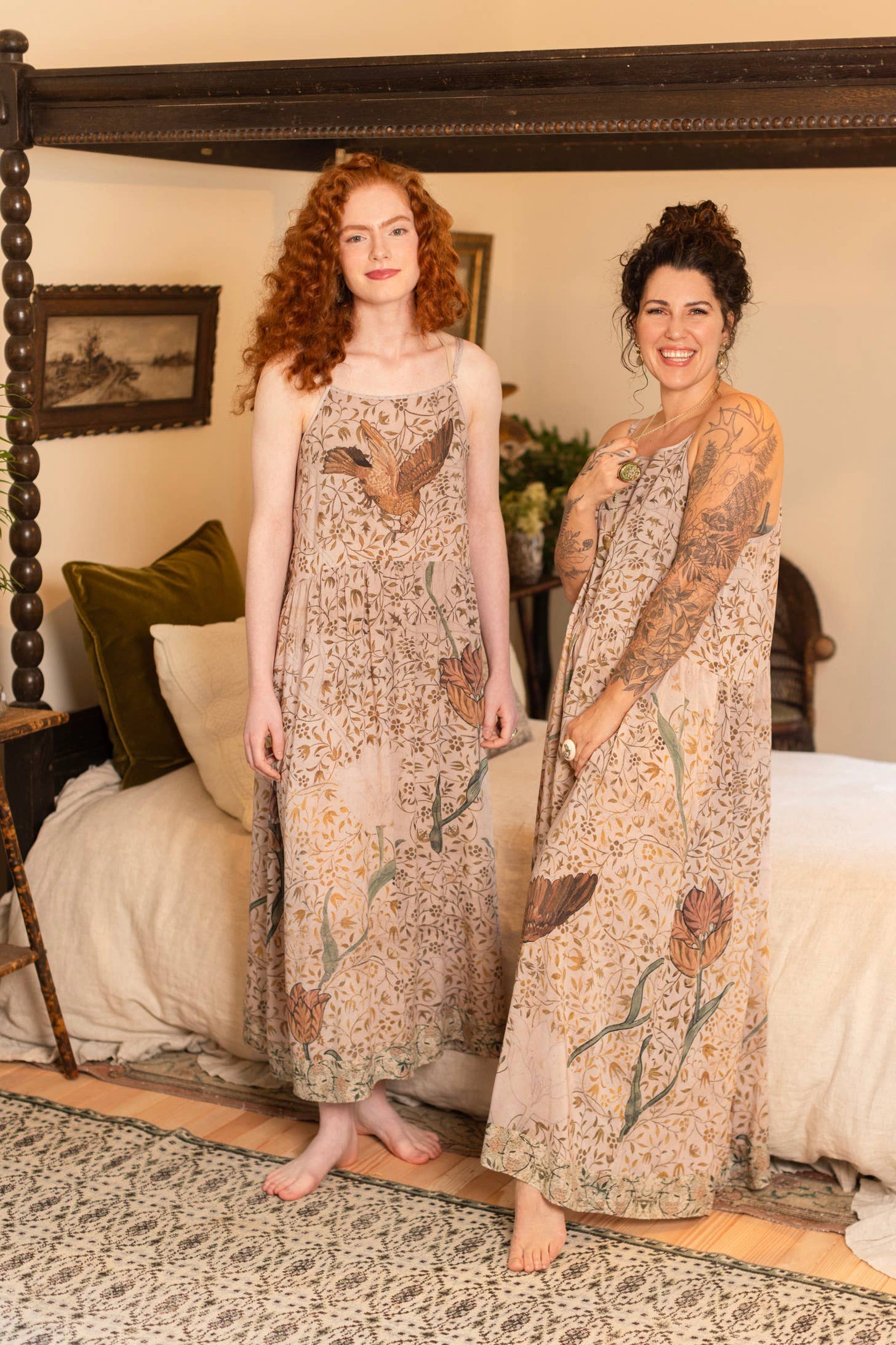 Market of Stars (Worldwide) - Wholesale Dress - Women's - Folklore Bohéme Long Maxi Slip Dress w/ Bird of Peace Art12