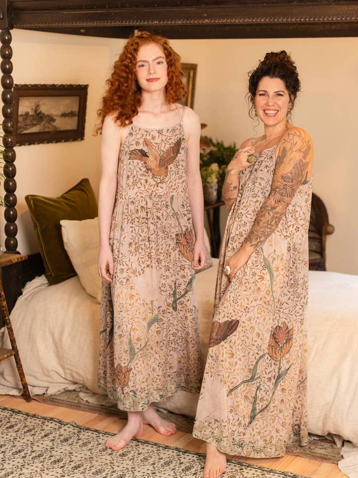 Market of Stars (Worldwide) - Wholesale Dress - Women's - Folklore Bohéme Long Maxi Slip Dress w/ Bird of Peace Art12