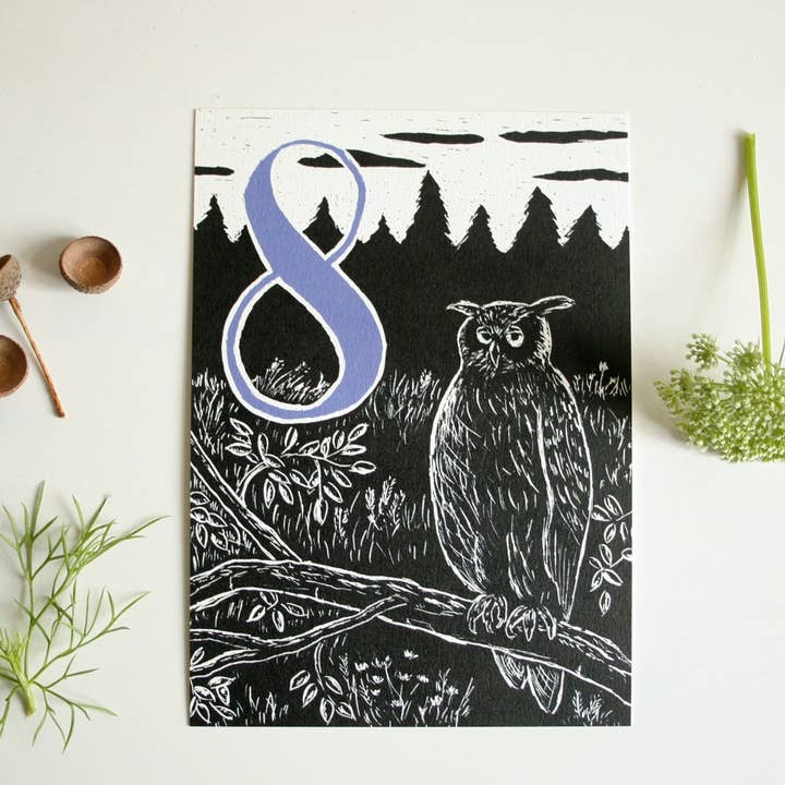 Carte postale hibou, carte d'anniversaire pour enfants, animal de la forêt pour la vente par Katja Rub