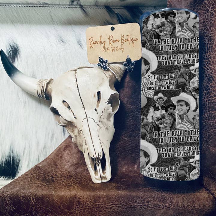 Lane July in Cheyenne Rodeo Western 20oz Skinny Tumbler for wholesale by Ranchy Roan Boutique