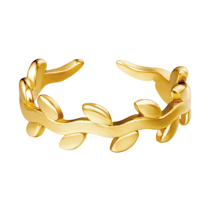 SHINE BUY - Vente Anneau/bague à empiler - Bague en acier inoxydable couronne de laurier réglable0