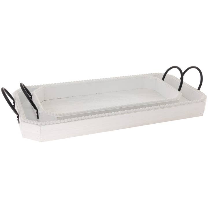 White Trays with Bead Edge Set Of 2 for wholesale by Boston International