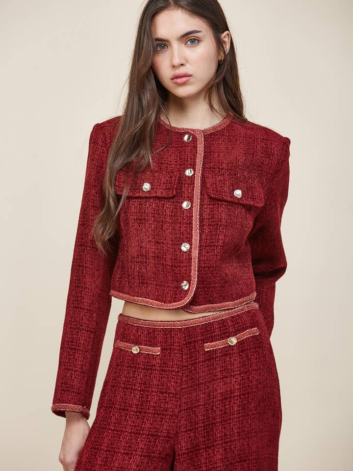 Cropped Tweed Button-Front Blazer for wholesale by Edit by Nine