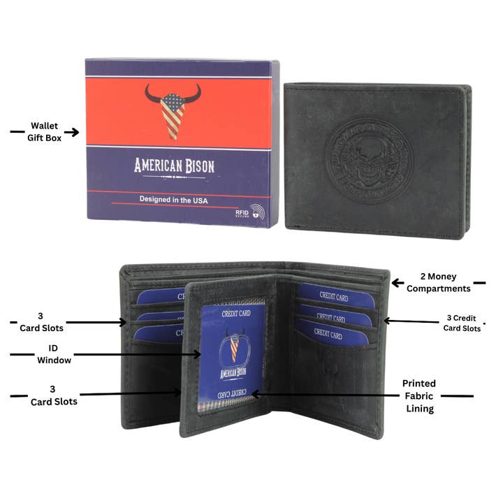 Leather Impressions Inc - Wholesale Wallet - Men's - American Bison Skull Embossed Leather Bi Fold Wallet3
