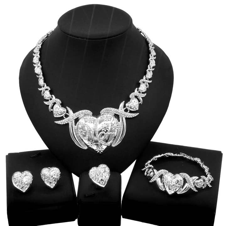 HUGS &KISSES big heart set silver color gold Plated #146 for wholesale by JoeyTheJewelry