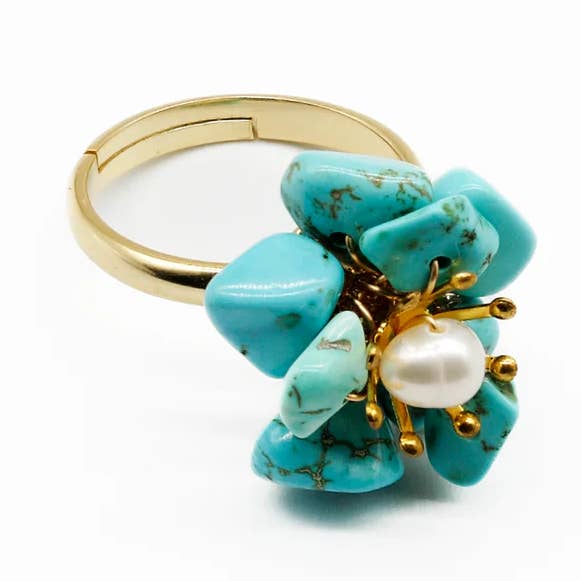 Anillo de Flor de Perla y Turquesa Fleur para venta al por mayor de Mara Blak - Hidden Gems