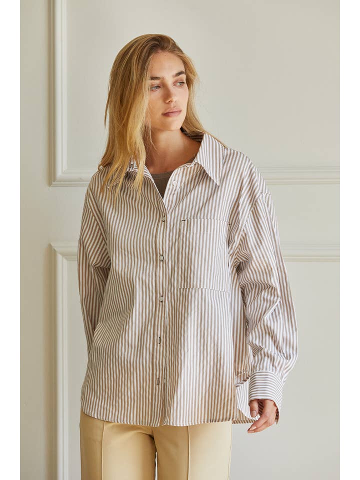 BEIGE CT8435-1 - Isra Striped Button Up Shirt for wholesale on Faire