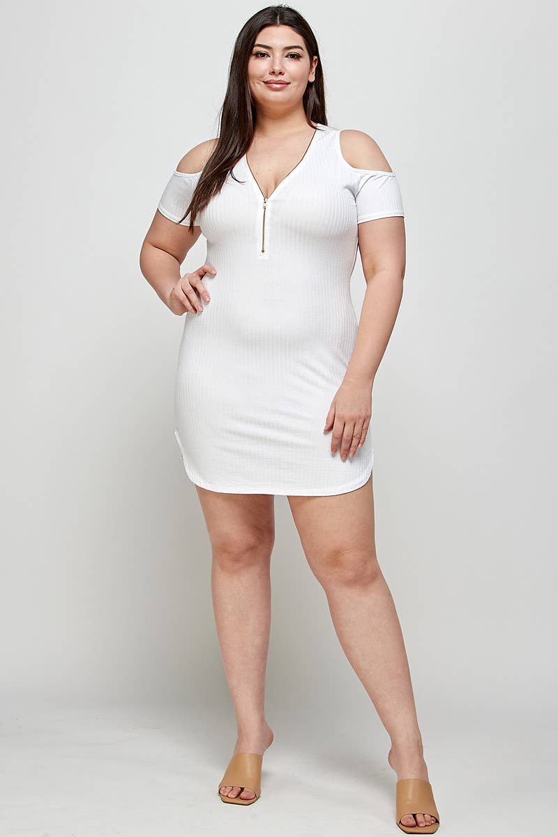 Haute Fox Plus Size & Contemporary - Wholesale Tuniek - Dames - Plus Size Geribde Tuniek met Koude Schouder 14389-D8