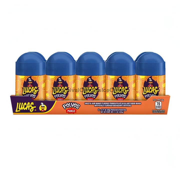 Lucas Polvos Mango Powder Mexican Candy (10 Count) for wholesale by Carnival Candies & Ice Cream Inc.