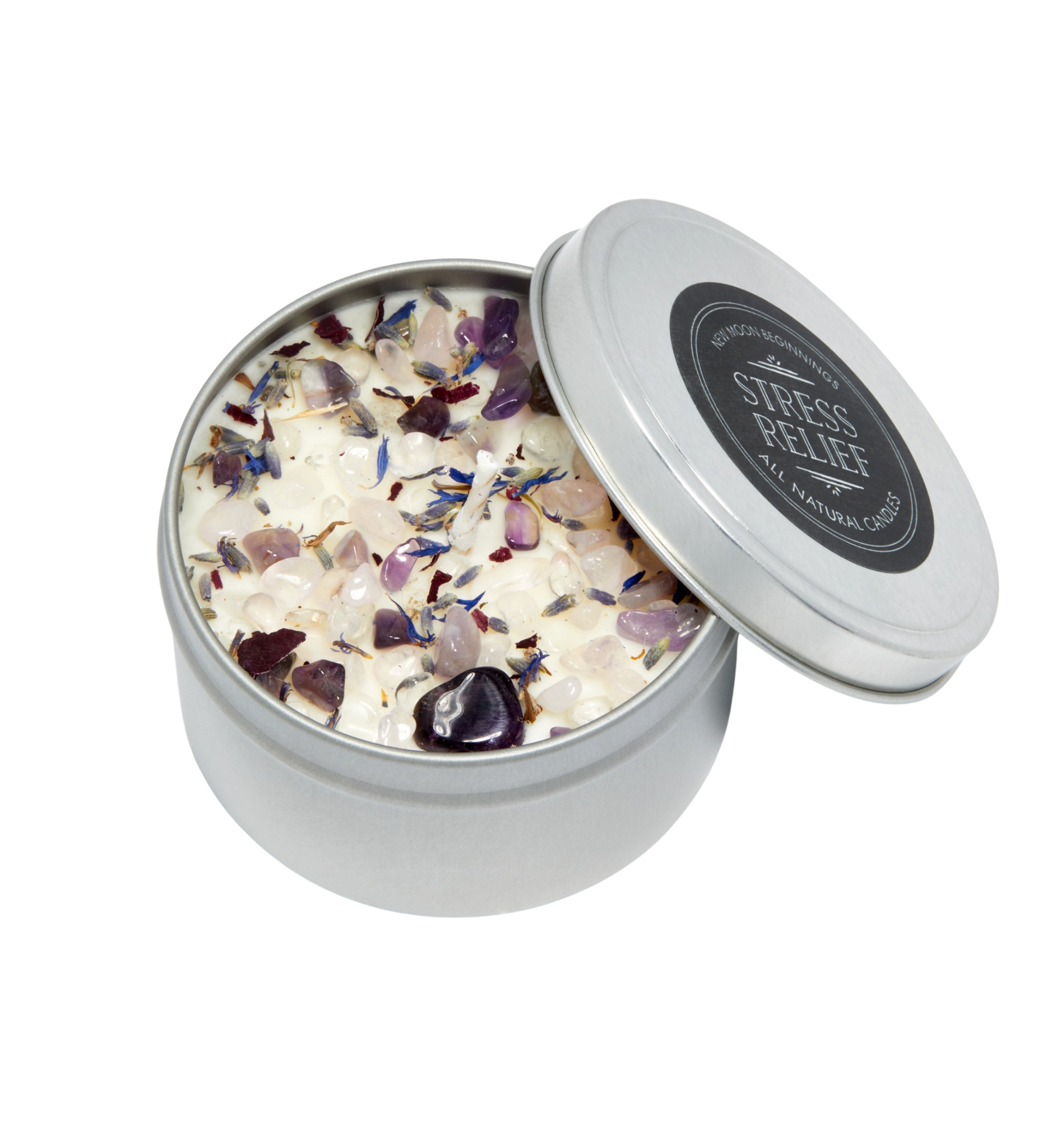 New Moon Beginnings - Wholesale Jar/Filled Candle - Stress Relief Candles - Lavender Herb & Crystal Candles9