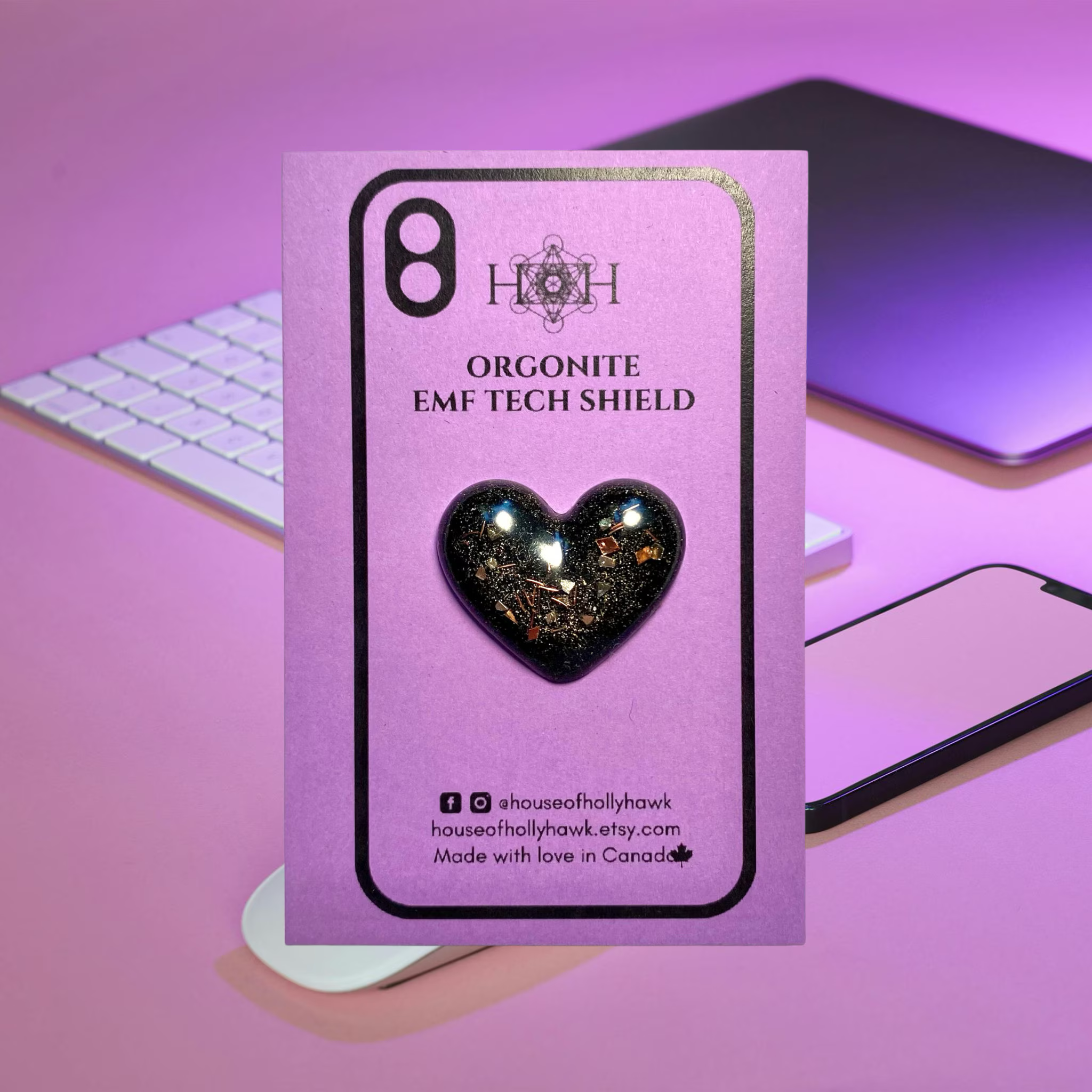 House of Hollyhawk - Wholesale Phone & Laptop Stickers - Heart Orgonite EMF Shield - EMF Protection for Tech Devices1