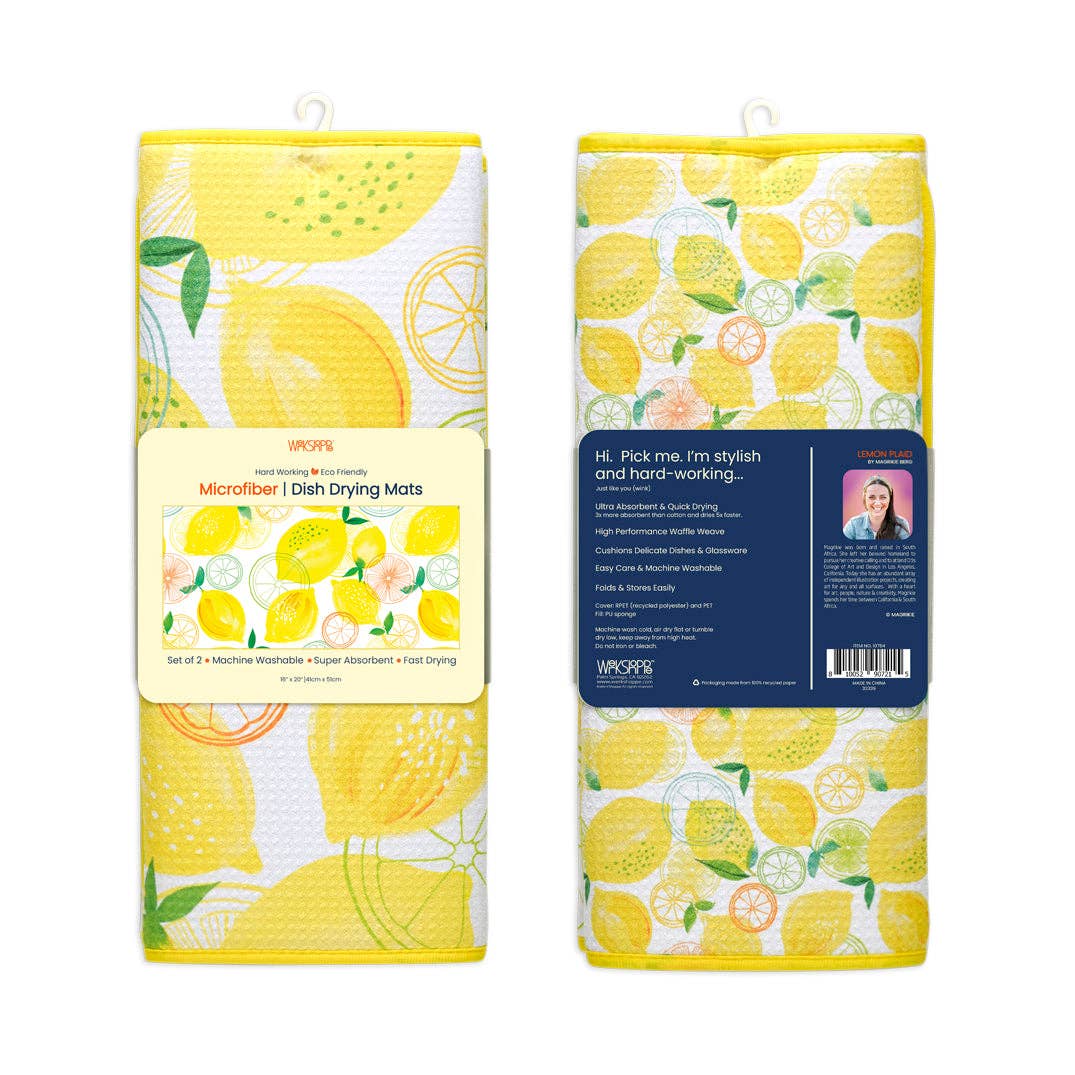 WerkShoppe - Vendita all'ingrosso Sgocciolatoio/scolapiatti - Set di 2 tappetini asciuga stoviglie a quadretti con limoni4