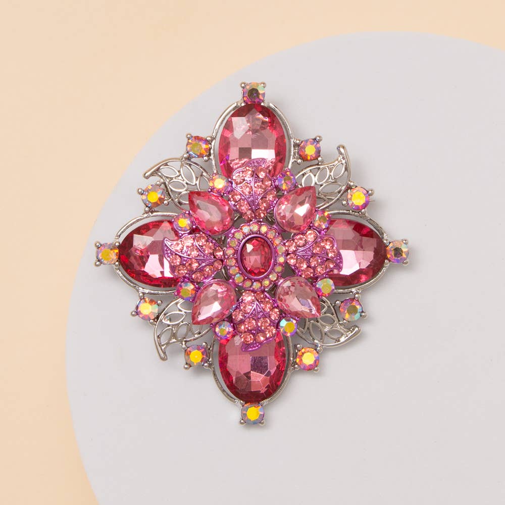 SP Sophia Collection - Wholesale Brooch - Flower Shaped Brooch Pin with Multicolor Crystal6