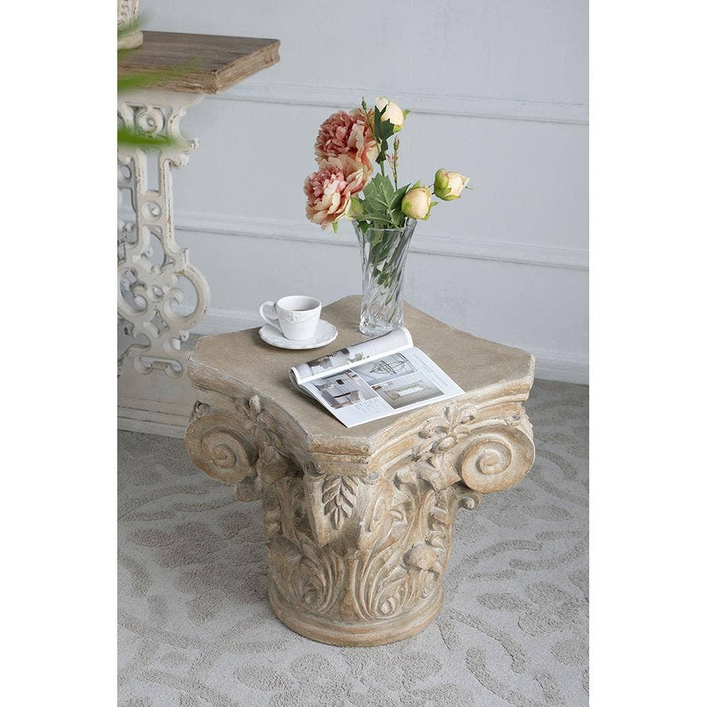 A&B Home Group Inc. - Wholesale Side Table - 18x18x18.5" Roman Cream Column Cap Pedestal, Large0