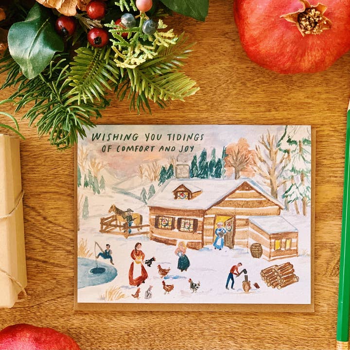 Homesteader Cabin Tidings of Comfort and Joy Christmas Card for wholesale by Little Salt Wagon