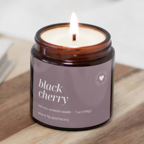 Cerise noire - Bocal en verre ambré de 7 oz
Bougie au soja pour la vente par Olive & Fig Apothecary