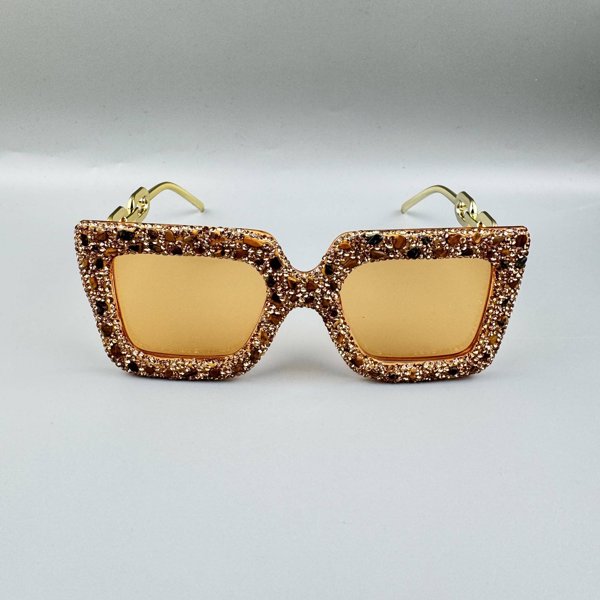 Gold Handmade Rhinestone Stone Square Sunglasses G0532 for wholesale on Faire8