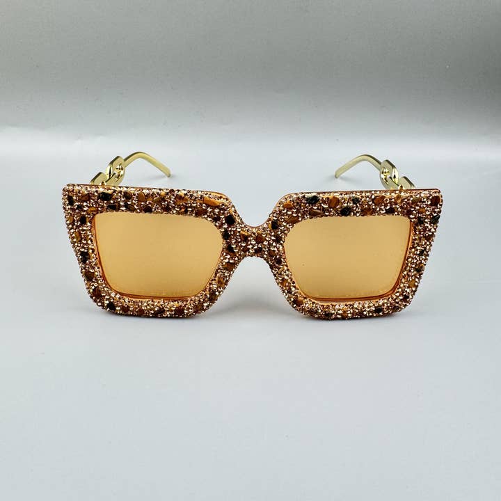 Gold Handmade Rhinestone Stone Square Sunglasses G0532 for wholesale on Faire8