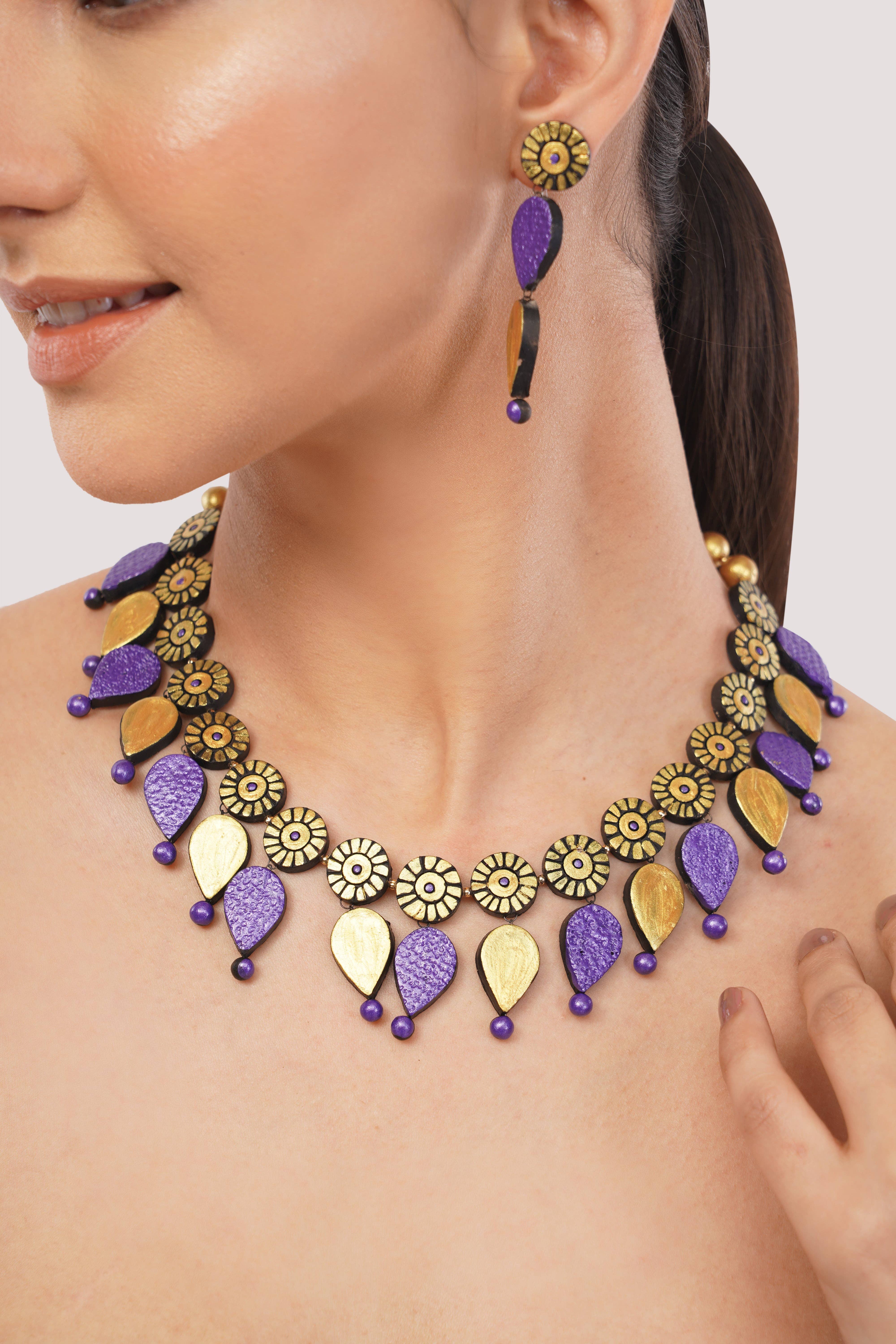 House of Kraft - Wholesale Jewelry Set - Water Droplet Jewelry Set | Clay Jewelry | Purple Jewelry14