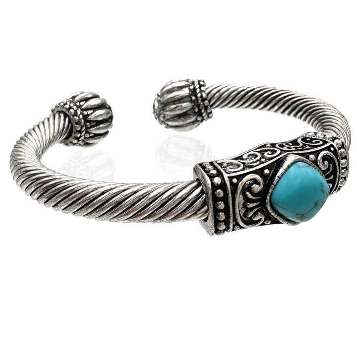 Bracelet occidental en corde d'argent avec pierre turquoise pour la vente par Lunar Deer