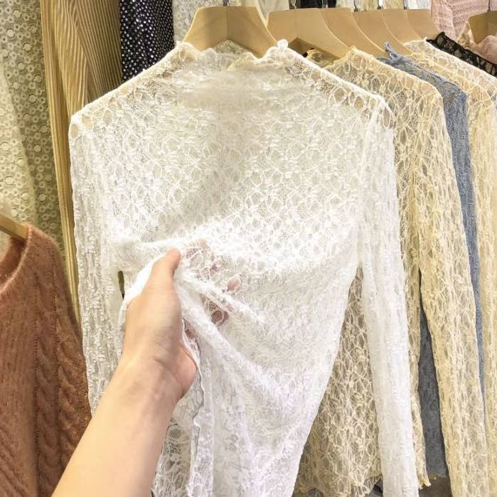 Rosa Clothing - Wholesale T-Shirt - Women's - Textured Floral Lace Sheer Mesh see through Layering Top