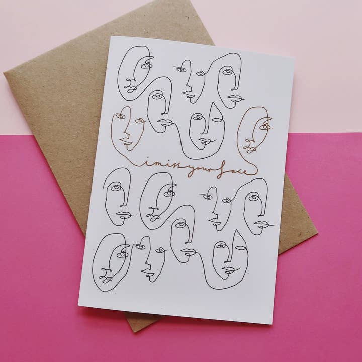 "I Miss Your Face" A6 Card with Kraft Envelope for wholesale by Studio Gee