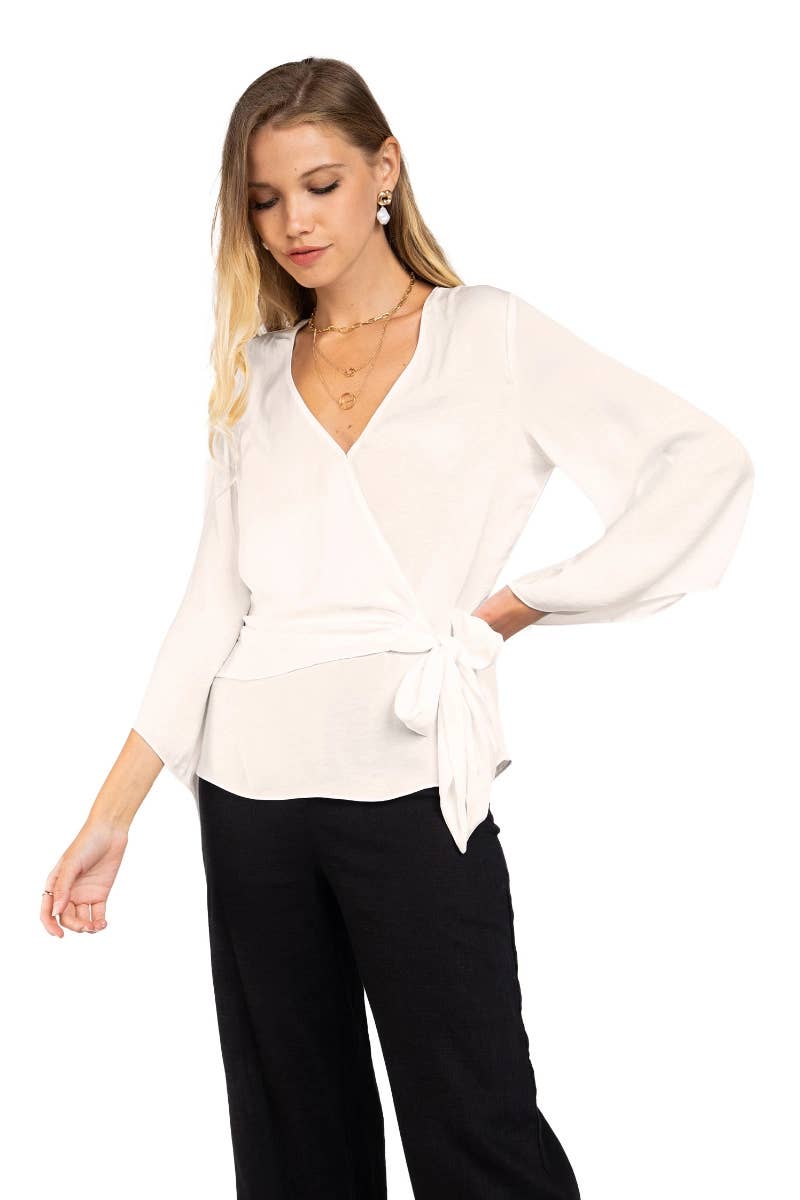 Naked Zebra Rack - Wholesale Blouse - Women's - Long Sleeve Front Tie Blouse With Bell Sleeves3