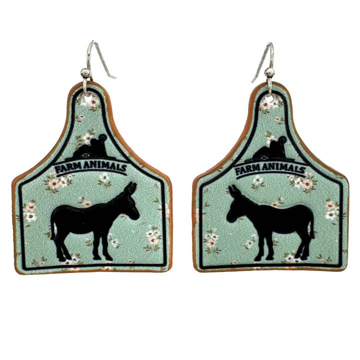 Boucles d'oreilles animaux de ferme étiquette de vache en cuir tablier d'âne pour la vente par Lunar Deer