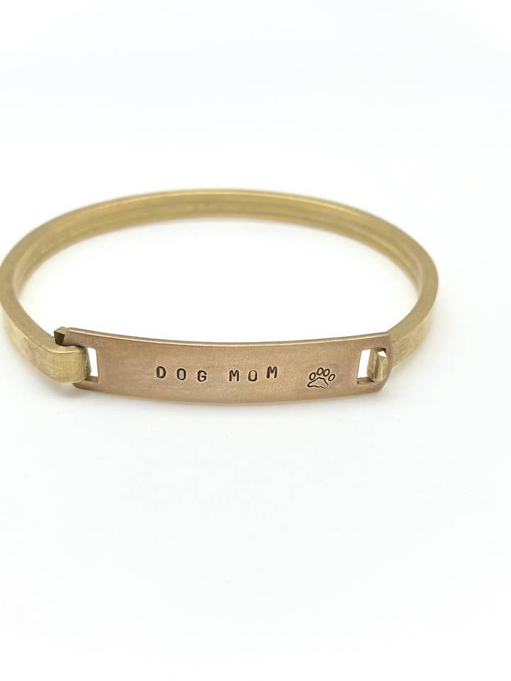 "Dog Mom" Stamped Clip-Cuff Brass Bracelet for wholesale by Stone Cooper
