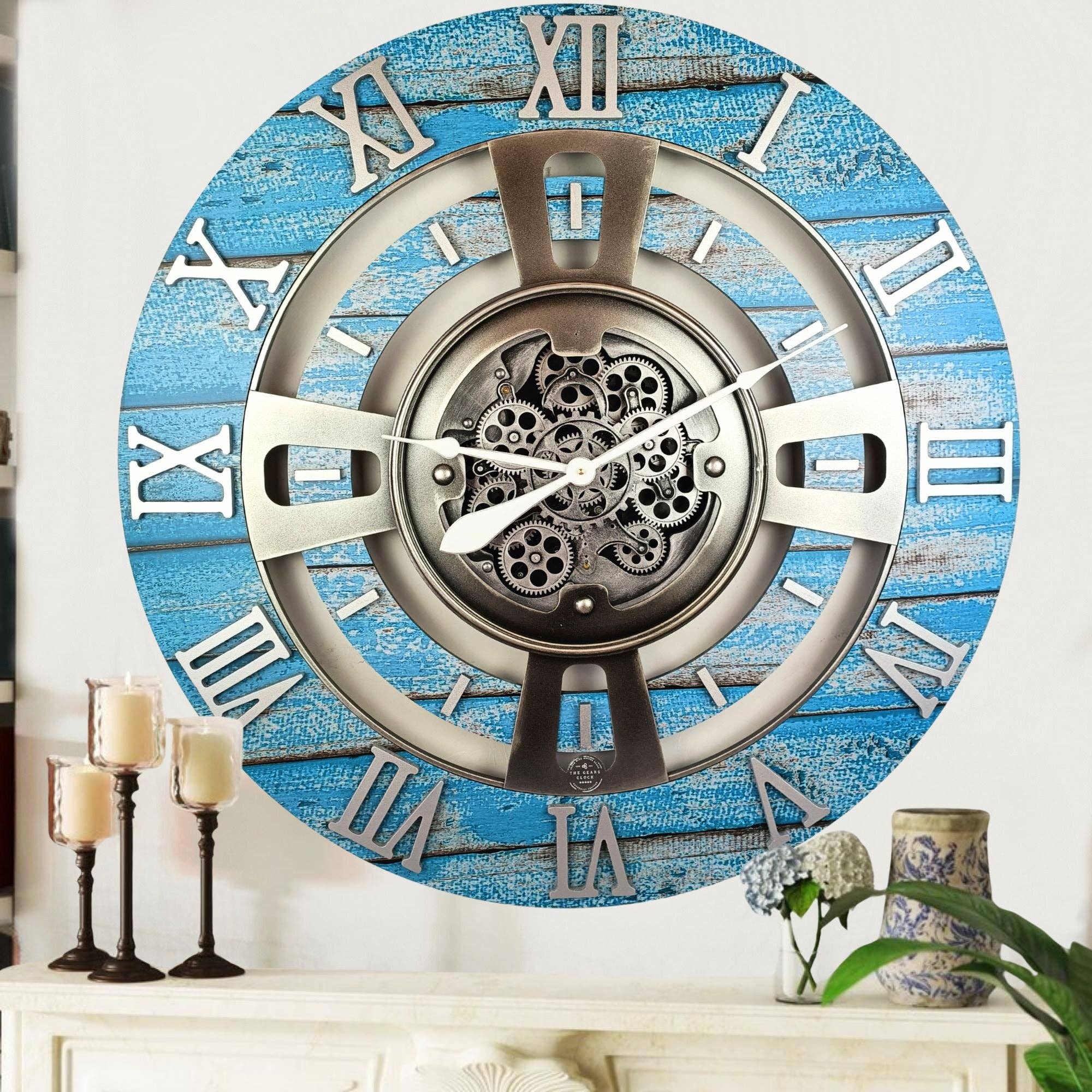 The Gears Clock - Wholesale Wall Clock - ENGLAND LINE WALL CLOCK ROUND 36 INCH OCEAN BLUE2