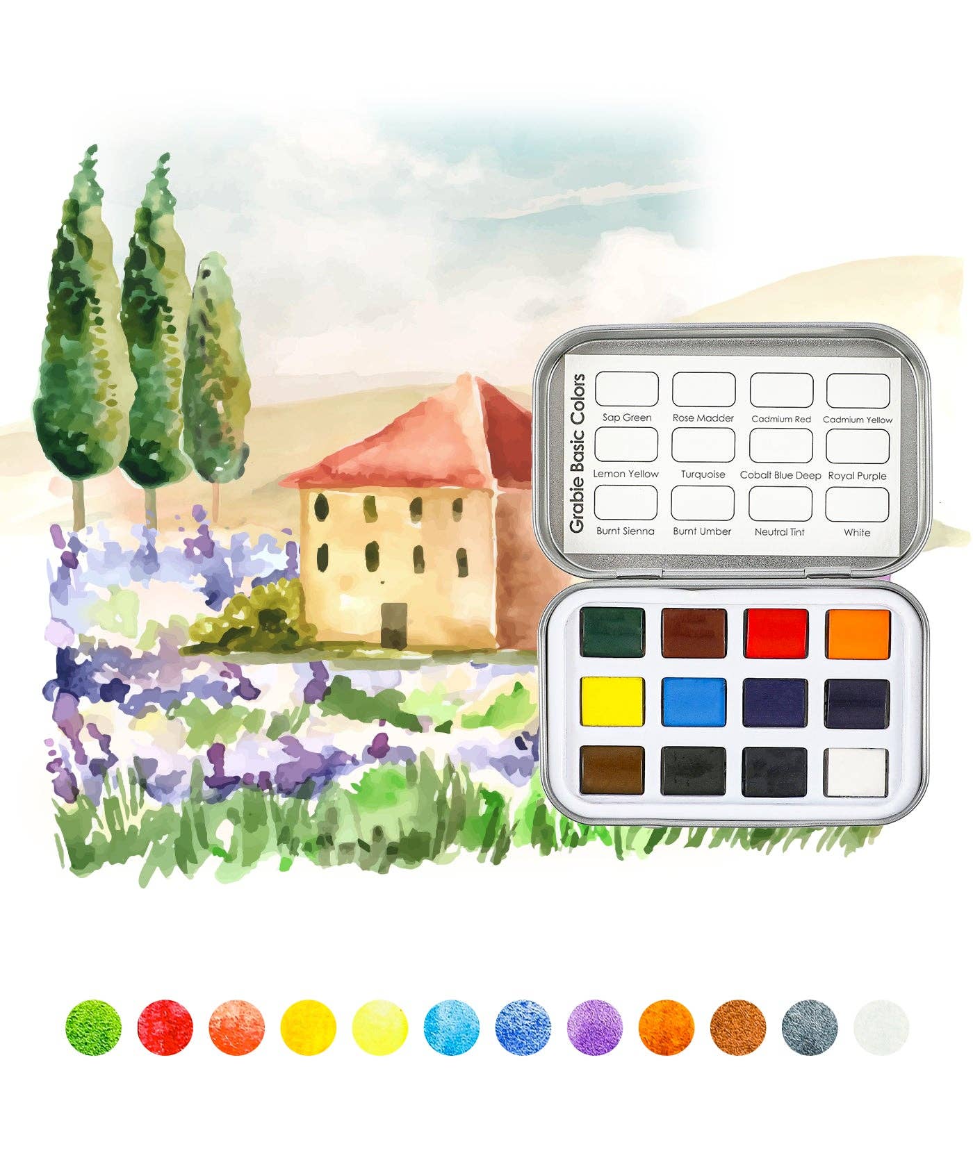 Grabie - Wholesale Watercolor Paint - Watercolor Pocket Set of 12 - Essential Colors1