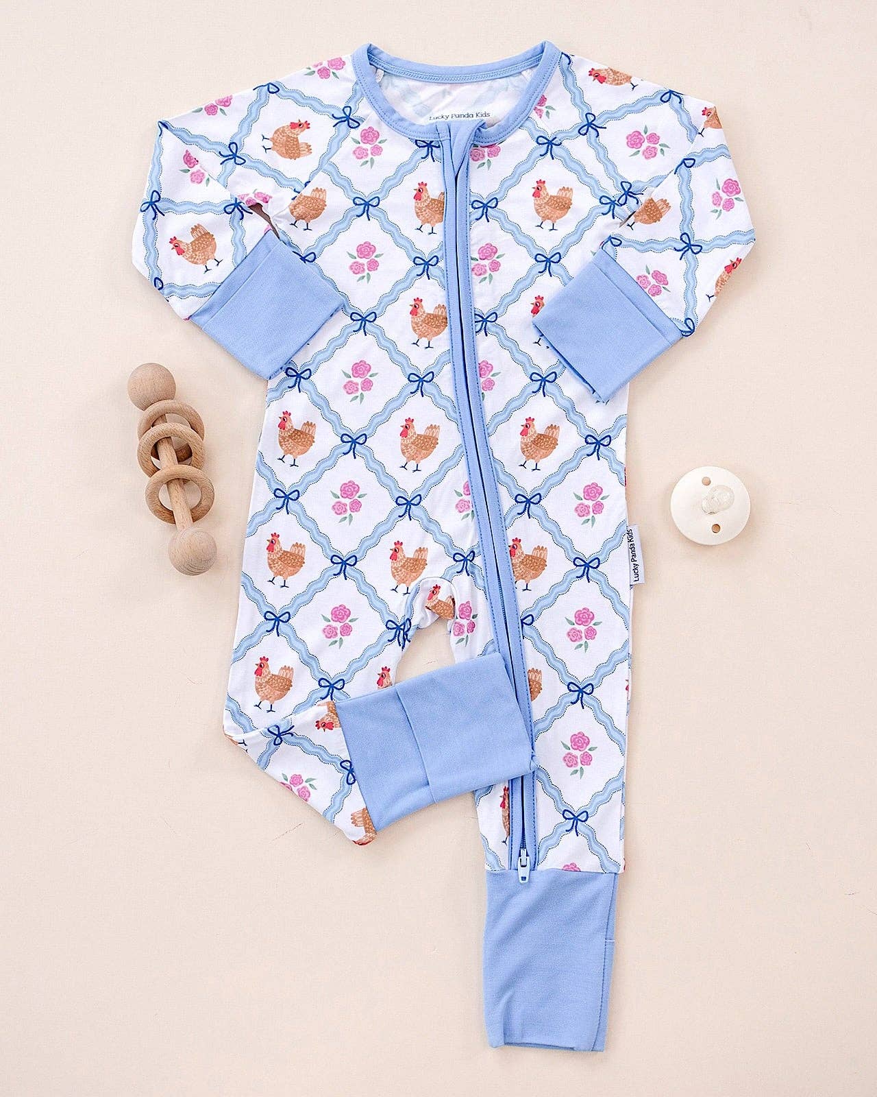 Lucky Panda Kids - Wholesale Jumpsuit - Baby - Bamboo Zip Romper | Chickens & Flowers5