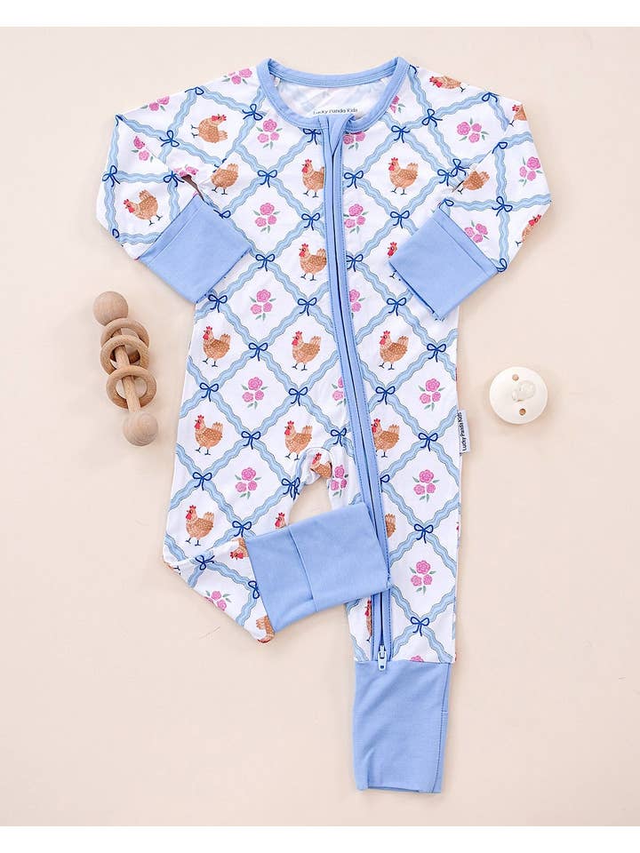 Lucky Panda Kids - Wholesale Jumpsuit - Baby - Bamboo Zip Romper | Chickens & Flowers5