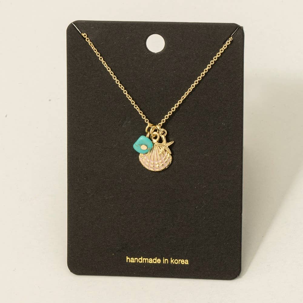 Fame Accessories - Wholesale Pendant/Charm Necklace - Sea Life Stone Seashell Charms Necklace5