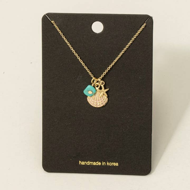 Fame Accessories - Wholesale Pendant/Charm Necklace - Sea Life Stone Seashell Charms Necklace5