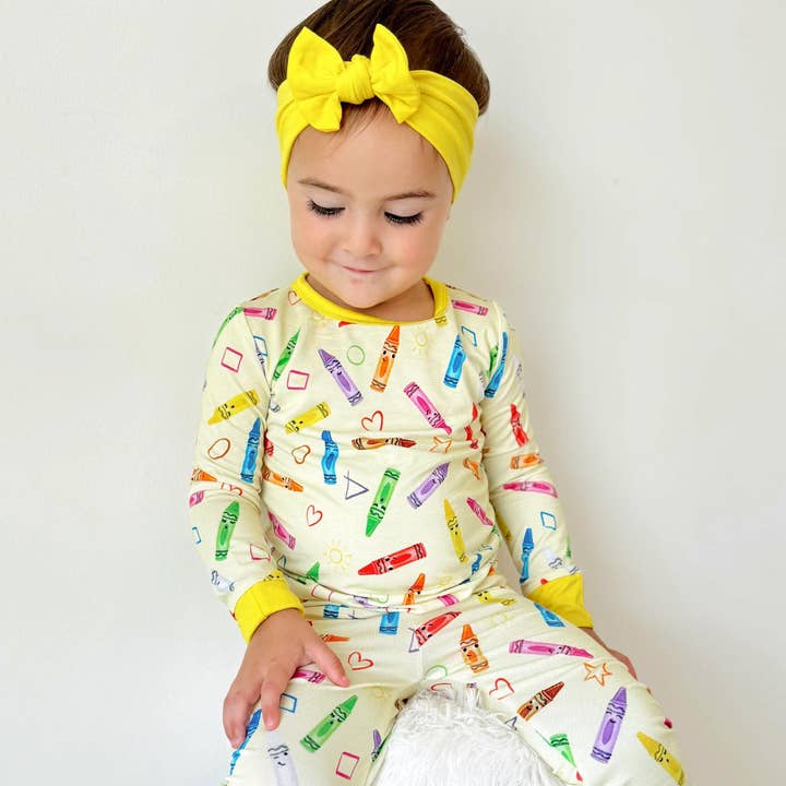 Crayon Crew | Two-Piece Bamboo Long Sleeve Toddler & Kids Pajamas for wholesale by Little Popp Crew